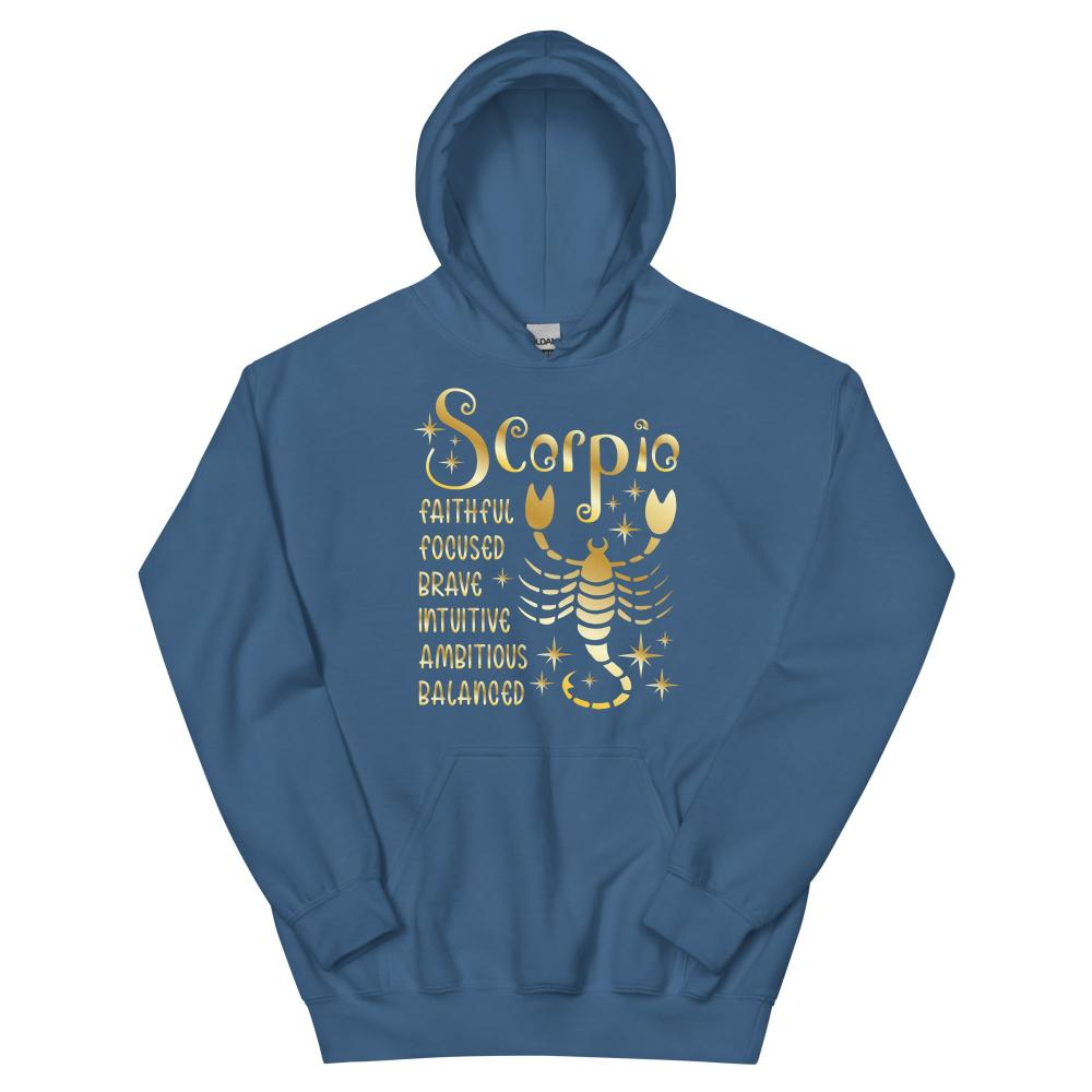 Scorpio Zodiac Positive Traits Hoodie - Indigo Blue Color - https://ascensionemporium.net